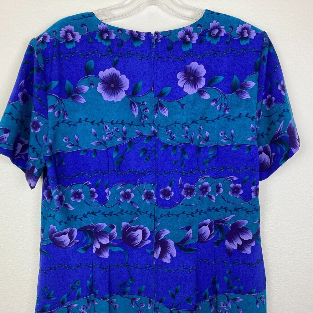 Vintage Sag Harbor Maxi Dress Size 12 Purple Green Fitted Sheath Front Slit - Picture 5 of 9